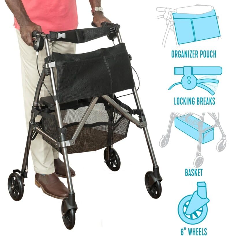 Cobalt Blue Lightweight Folding Rollator with Wheels and Seat P377672