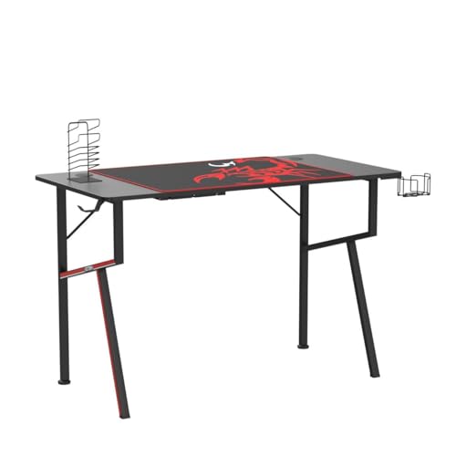 Black 47 Inch Gaming Desk with Mouse Pad Headset Hook Cup Holder Controller Stand P3167