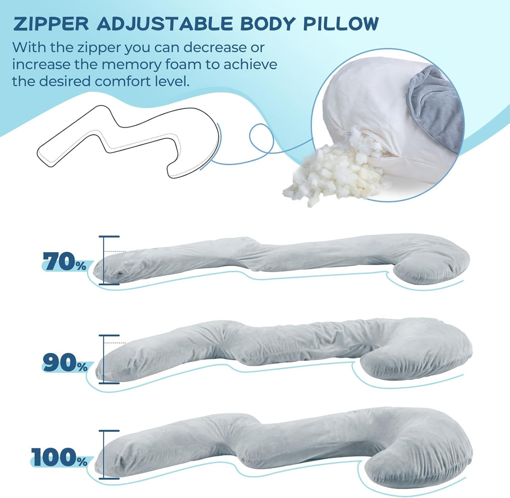 Grey Adjustable Shredded Memory Foam Body Pillow K2943
