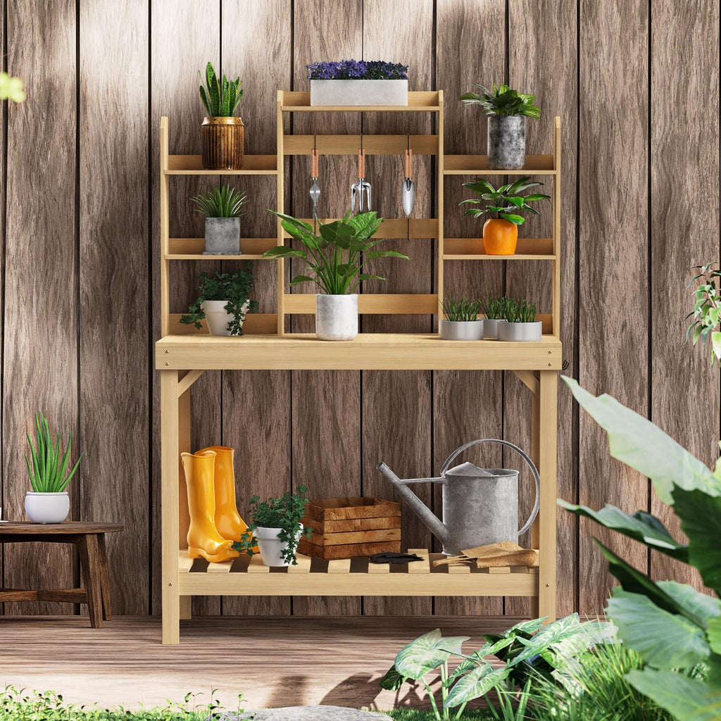 Wooden Potting Bench Table with Raised Garden Bed H49914