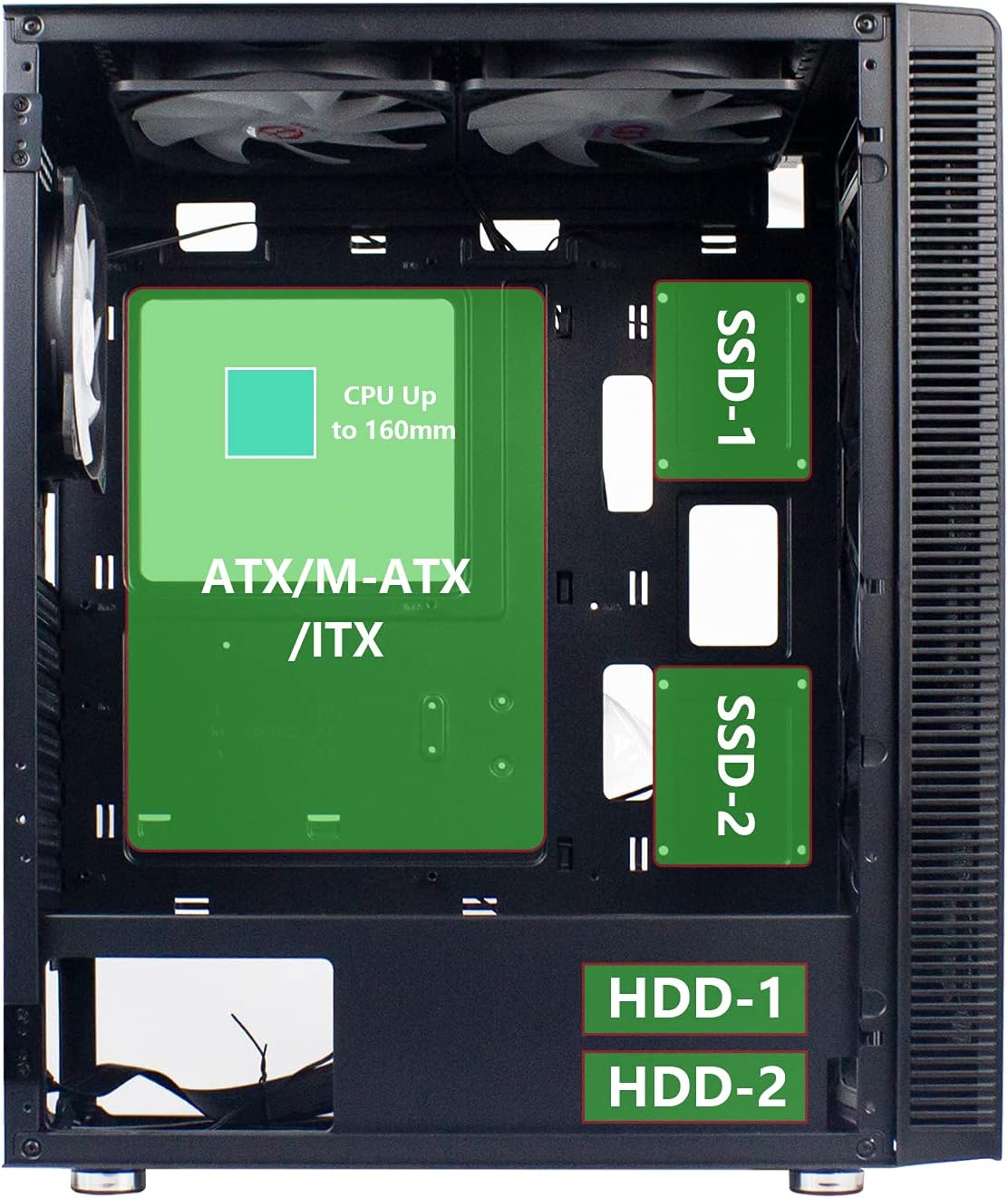 ATX Mid-Tower PC Gaming Case with 6 x 140mm Fans Glass Side Panel B396