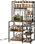 Rustic Brown and Black Floor Standing Bakers Rack with Power Outlet K65910