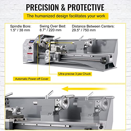 Metal Lathe 8.7 x 29.5 Inch 1.1KW Infinitely Variable Speed with LED Screen G29553