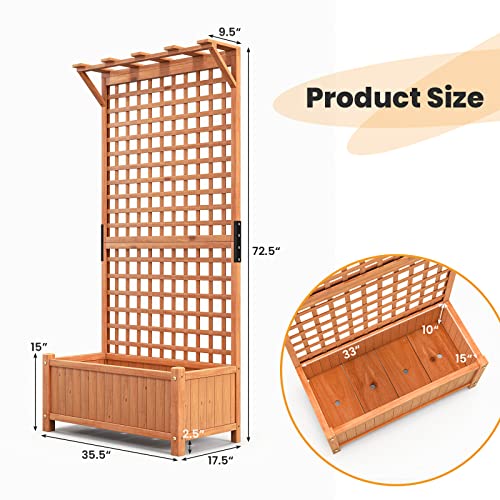 2 Pcs Raised Garden Bed with Trellis & Roof, 72.5" Wooden Planter Box J999