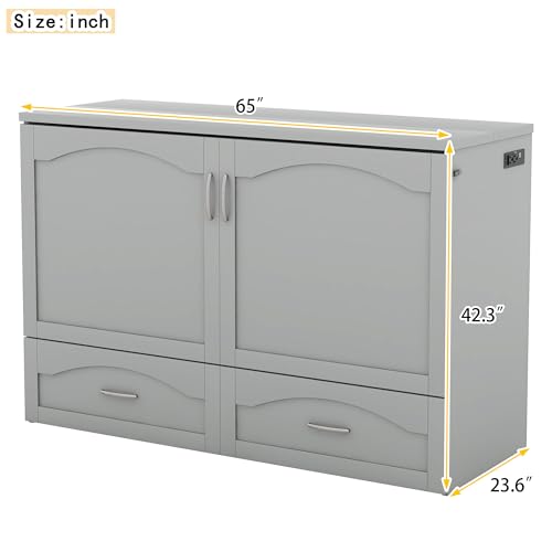 Queen Grey Solid Wood Murphy Bed with Drawer X629743