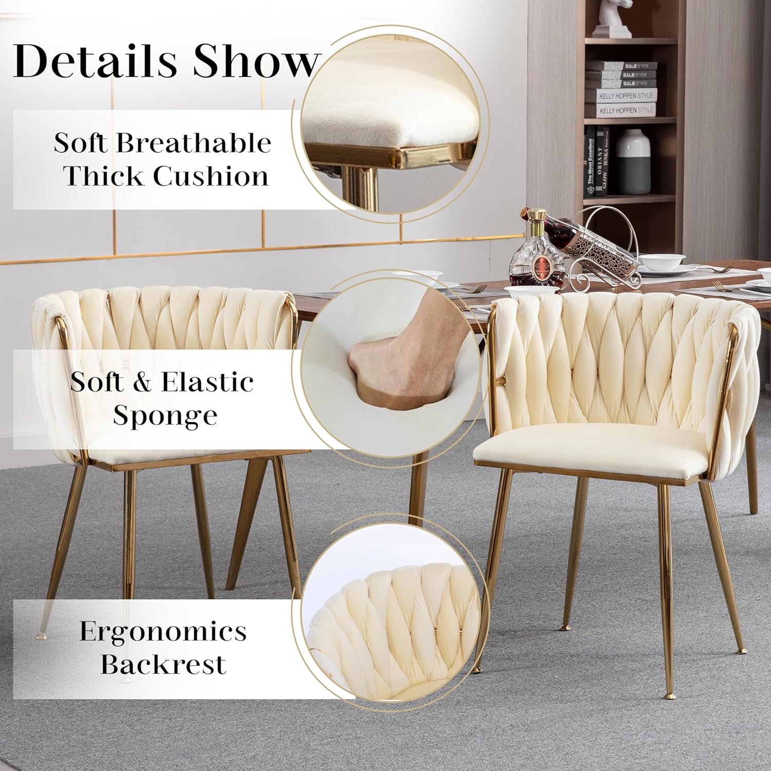7 PCS Clear Glass Dining Table Set with Beige Woven Chairs R783