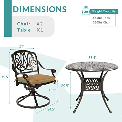 3-Piece Outdoor Patio Dining Set with Cast Aluminum and 2 Cushions L95626