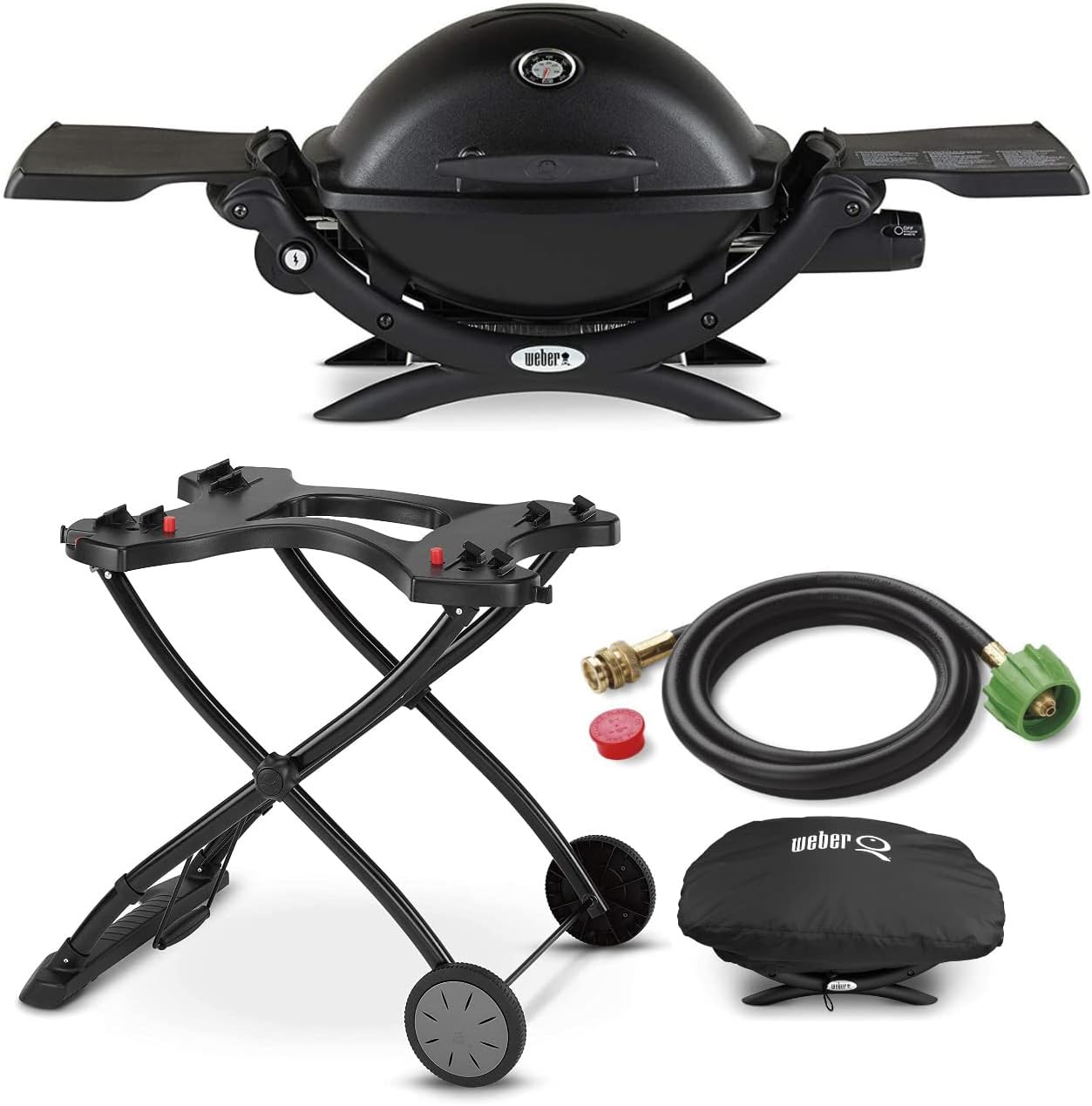 Black Liquid Propane Grill Bundle with Portable Cart, Adapter Hose, and Grill Cover A97724