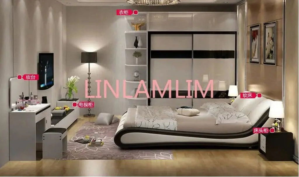 Genuine Leather Bed Frame with Storage I8255