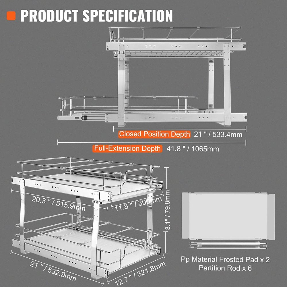 Chrome-Plated Steel 2 Tier Slide Out Cabinet Organizer H1859
