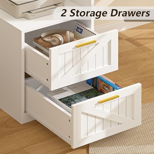 63" L Shaped Executive Desk with Drawers & Storage Shelf, Antique White M148071