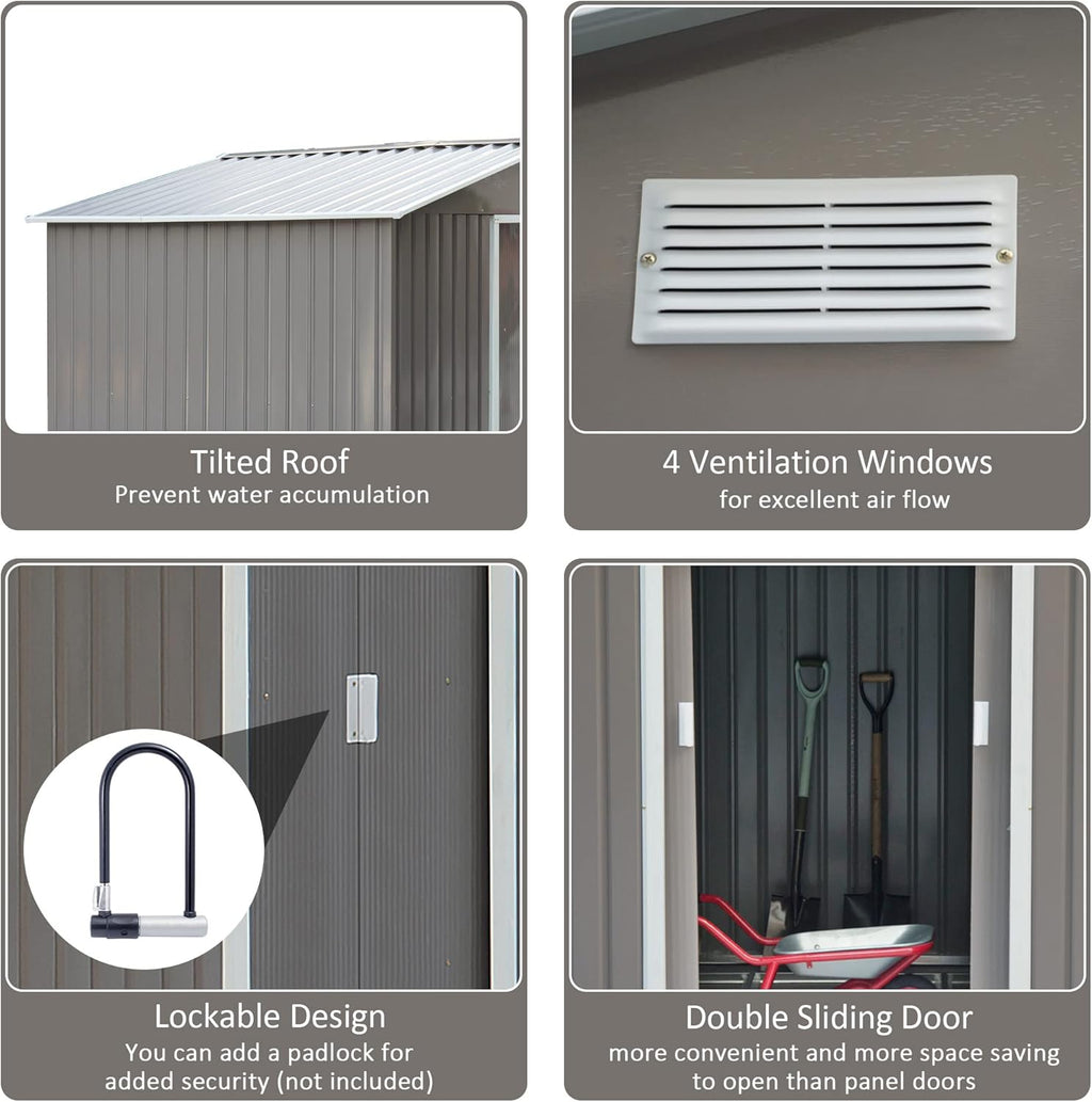Gray/White Metal Garden Utility Storage Shed B926454