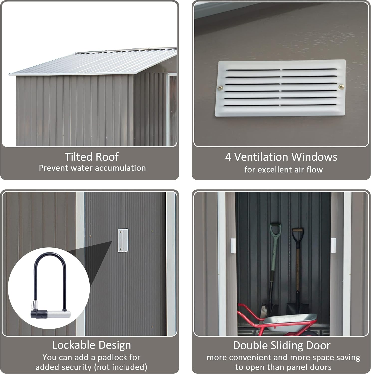 Gray/White Metal Garden Utility Storage Shed B926454