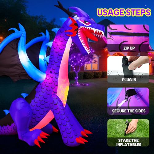 8FT Halloween Inflatables Dragon Decorations with Built-in LED Lights J77328