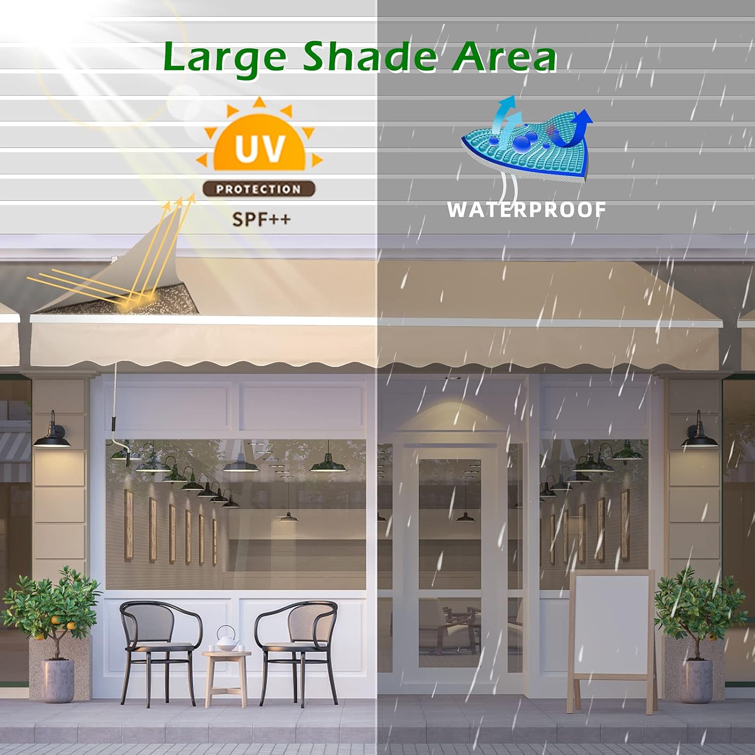 Beige Retractable Patio Awning with Manual Crank Handle O71820