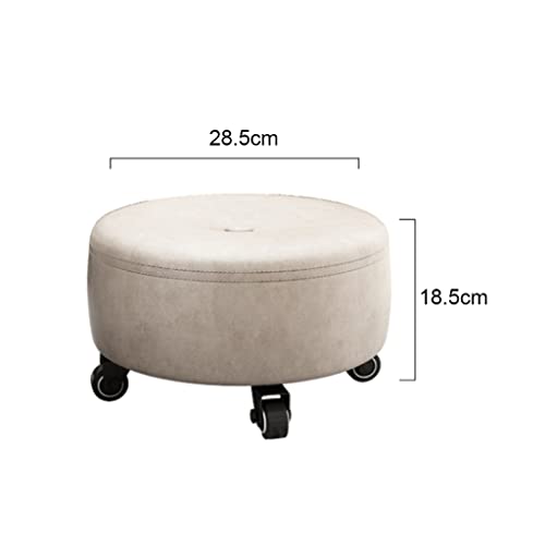 Red Leather Rolling Ottoman Stool with Wheels Y5150