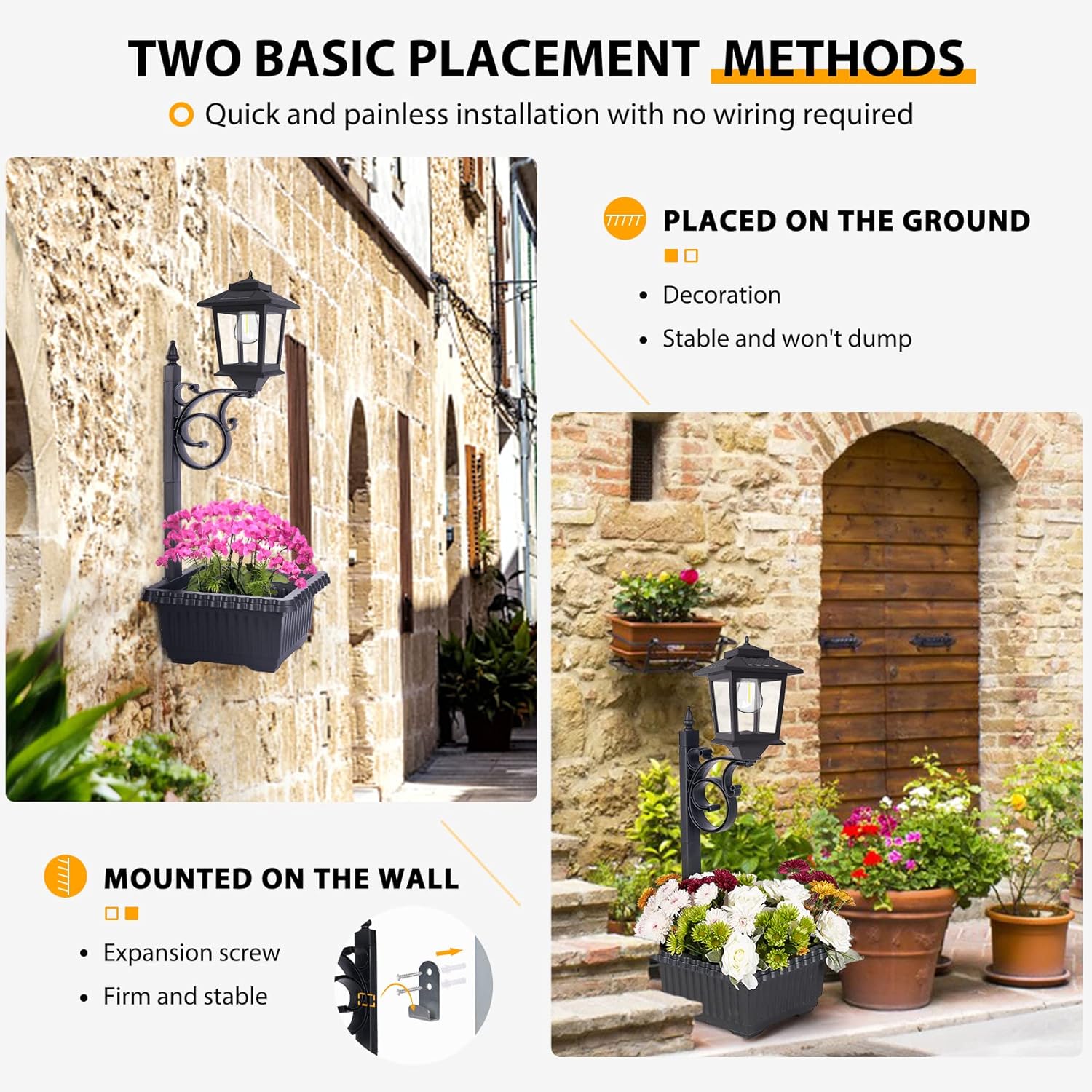 63" Aluminum Solar Lamp Post Lights Outdoor 2 Pack and 2 in 1 Outdoor Solar Lamp Post Light with Planter W1985