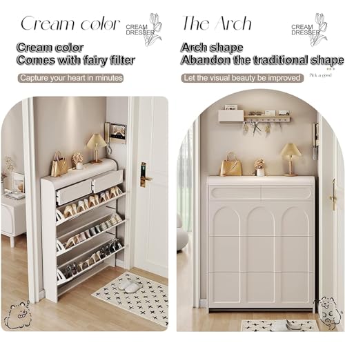 White Shoe Storage Cabinet with 2 Flip Drawers A8527