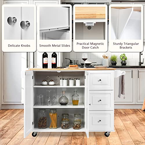 Kitchen Island with Stainless Steel Top, Rolling Kitchen Trolley Cart with Storage Cabinet, 3 Drawers, Towel & Spice Rack M683