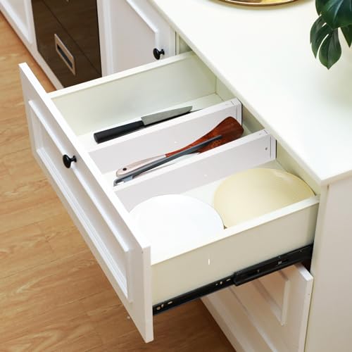 12 Pcs Bamboo Drawer Dividers Adjustable 2.4" High 17"-22" White S998