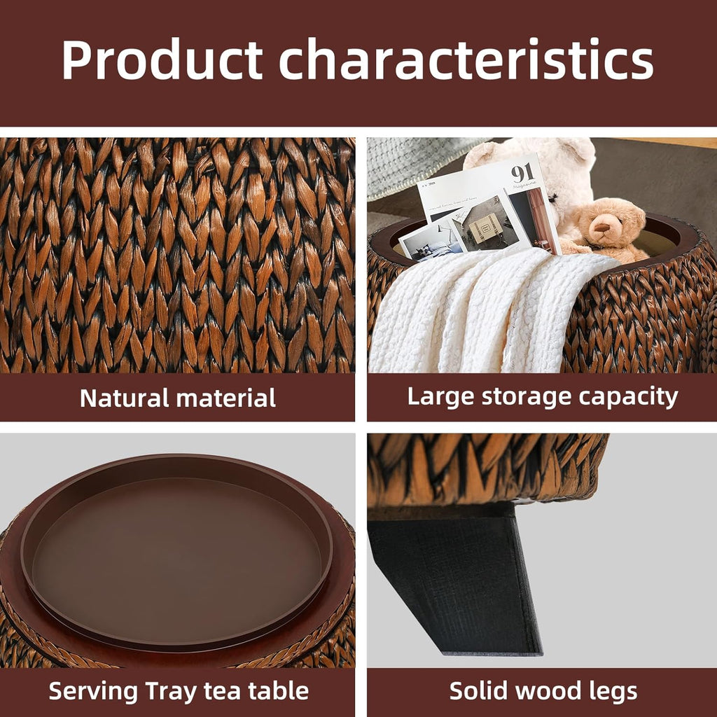 Golden Hand Woven Rattan Storage Ottoman Coffee Table F514