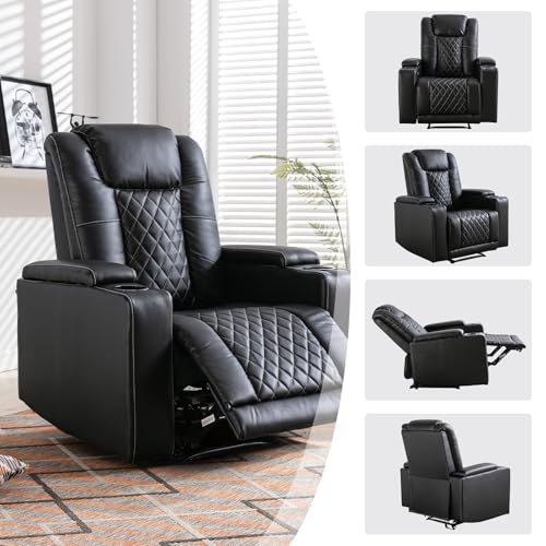 Black Leather Electric Recliner Chair with USB Ports Cup Holders L876091