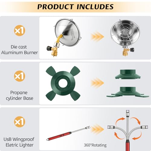 Propane Gas Heater with Windproof USB Lighter, Cordless with Cylinder Stand X9487