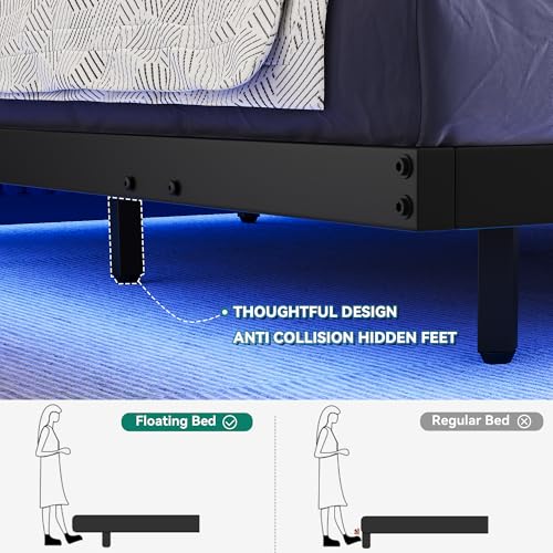Black Metal Full Size LED Bed Frame with Charging Station S4471