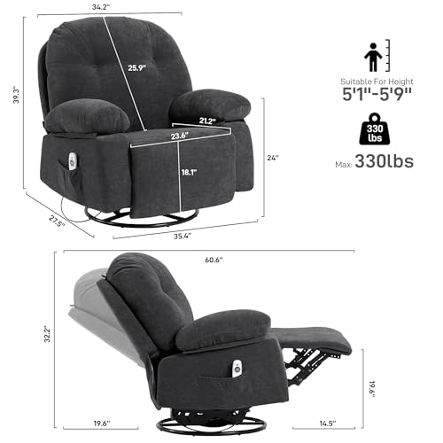 Oversized Manual Swivel Rocker Recliner Chair with Heat and USB I838