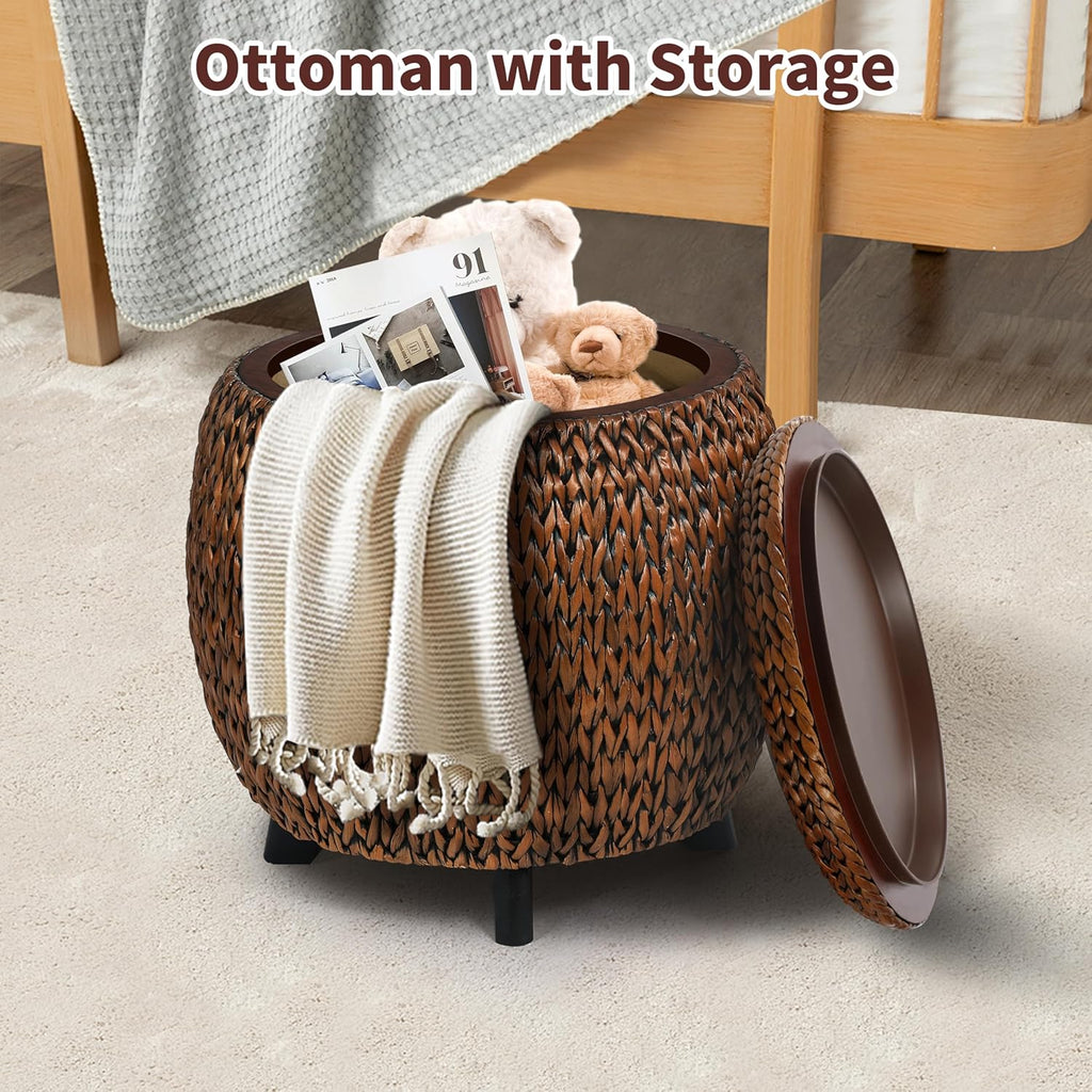 Golden Hand Woven Rattan Storage Ottoman Coffee Table F514