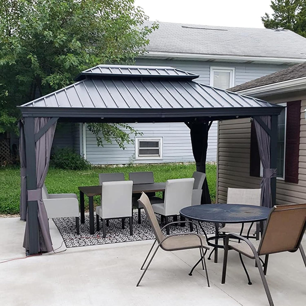Grey 11' x 14' Hardtop Gazebo with Galvanized Steel Double Roof V105367