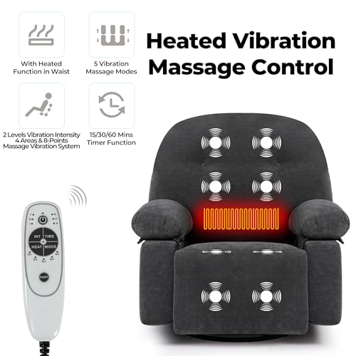 Oversized Manual Swivel Rocker Recliner Chair with Heat and USB I838