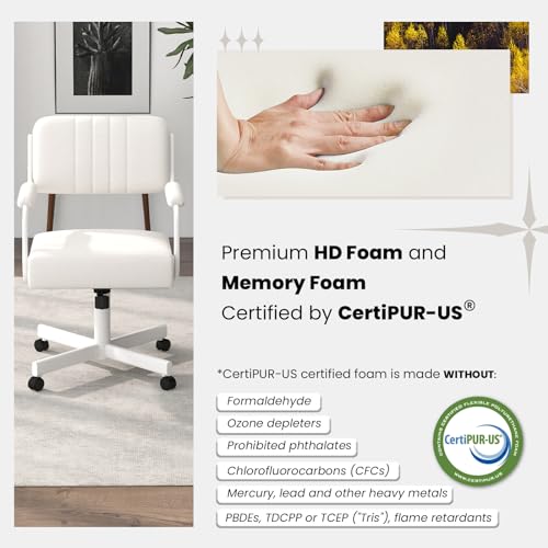 Set of Caster Swivel Tilt Dinning Chairs with Padded Armrest and Metal Frame C696