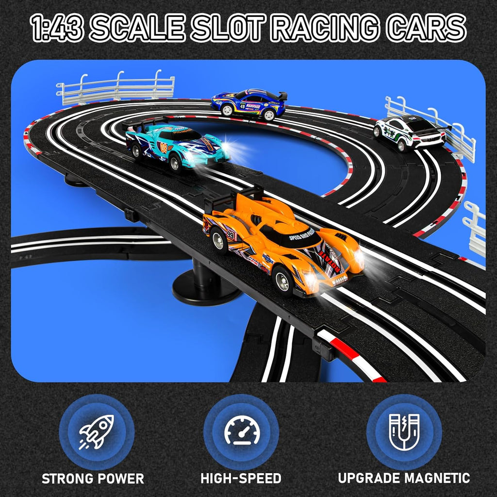 4 High-Speed Slot Cars Race Track Set with 2 Hand Controllers L382