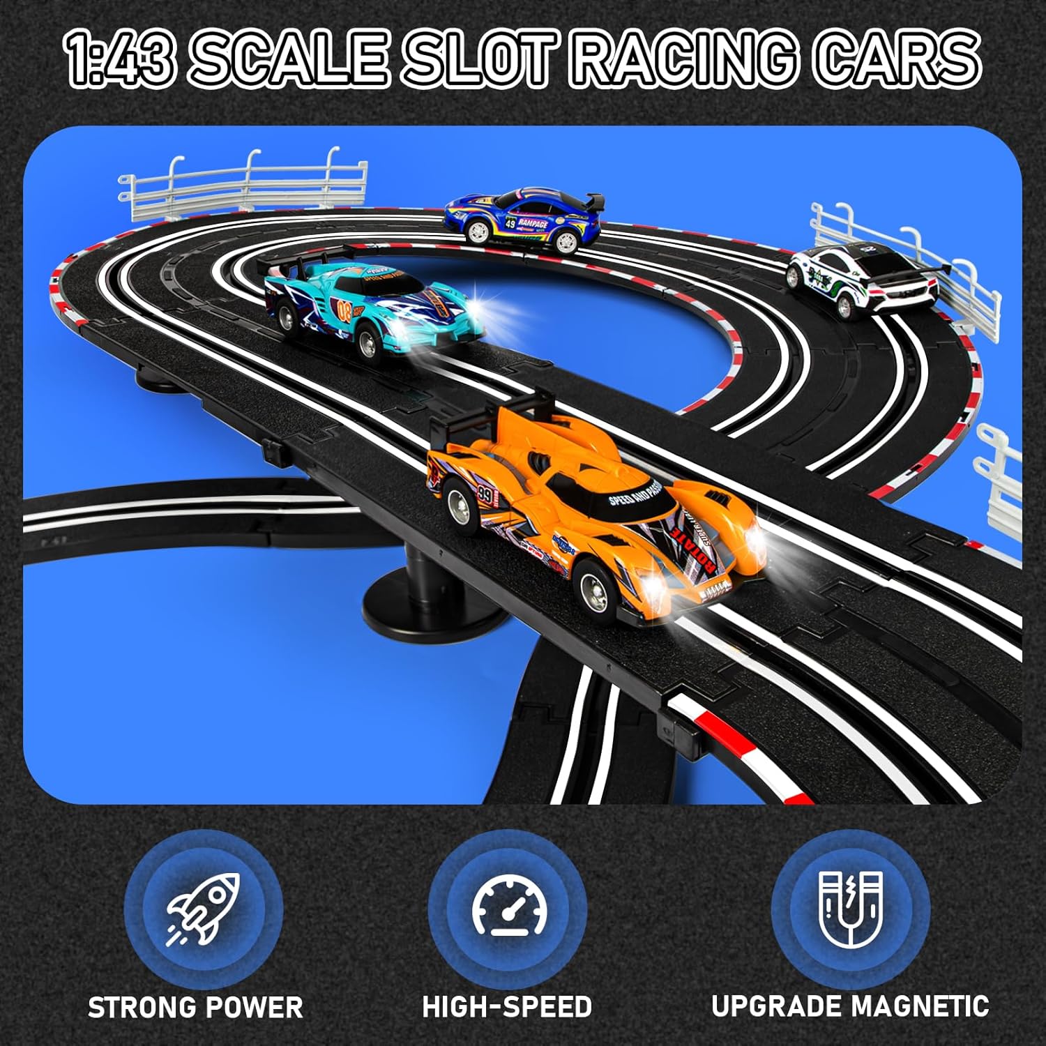 4 High-Speed Slot Cars Race Track Set with 2 Hand Controllers L382