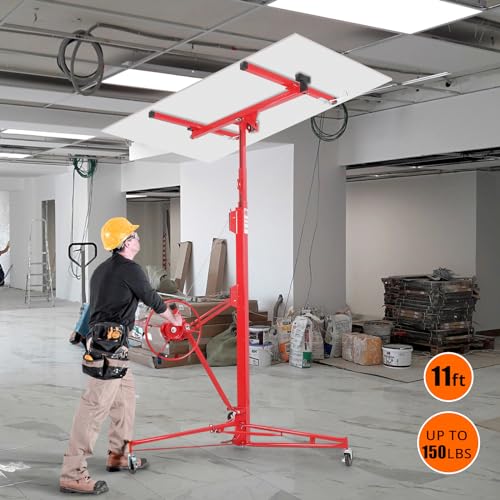 Red Drywall Lift 11FT 150LBS with 3 Lockable Wheels F5621
