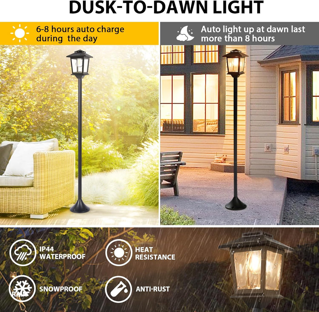 63" Aluminum Solar Lamp Post Lights Outdoor 2 Pack and 2 in 1 Outdoor Solar Lamp Post Light with Planter W1985