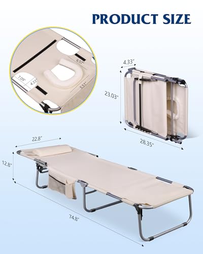 Silver Greige Portable Folding Camping Cot with Carry Bag M514