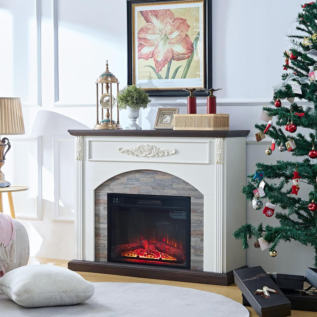 44 Inch Electric Fireplace with Mantel, Freestanding LED Flame Heater with Remote Control N40134