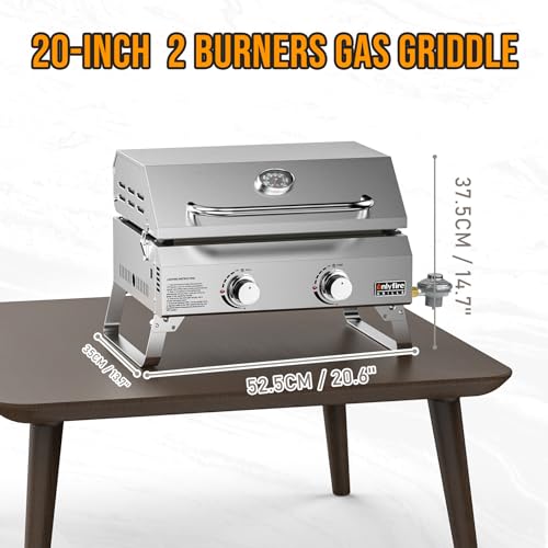 2-Burner Tabletop Propane Gas Griddle, Stainless Steel O943