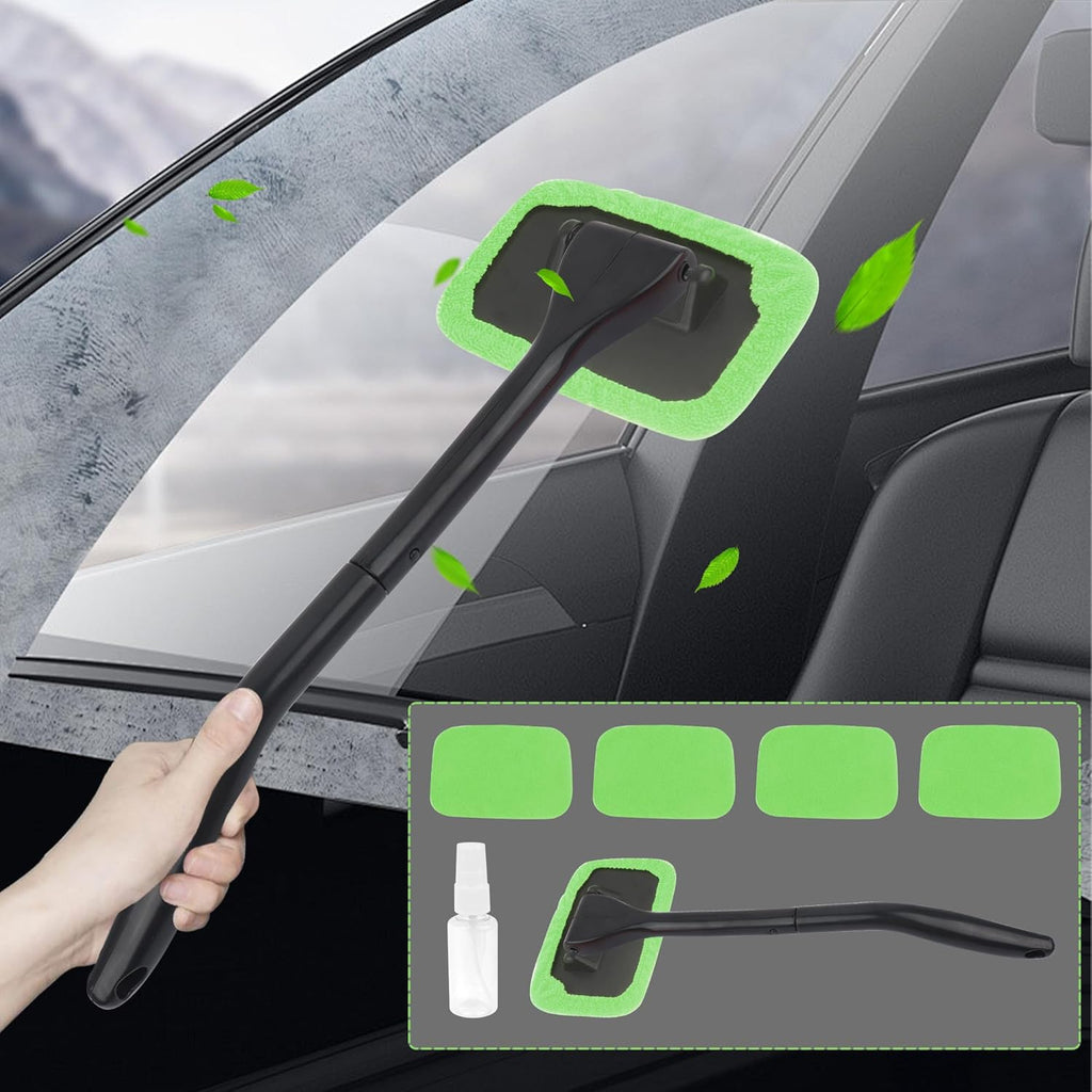 Microfiber Car Window Cleaner Tool Kit with 4PCS Reusable Cloth Cover I21663