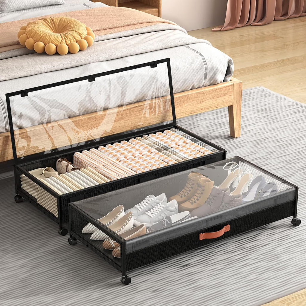 Black 2 Pack 54L Under Bed Storage Drawers with Wheels V1985