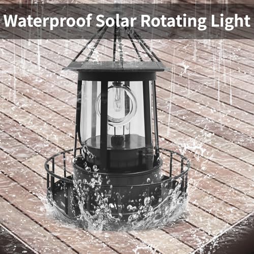 LED Solar Powered Lighthouse, 360 Degree Rotating, IP65 Waterproof Outdoor Garden Lamp (Black) R8394