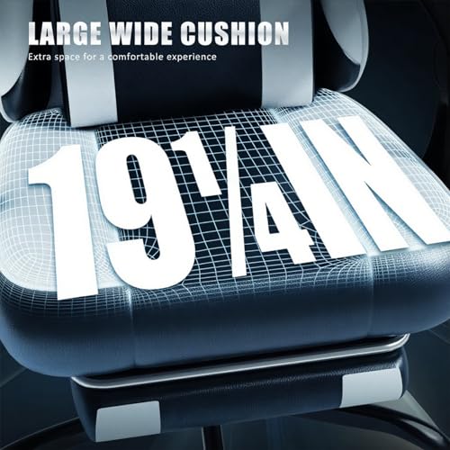Black/White Ergonomic Leather Gaming Chair with Footrest O485