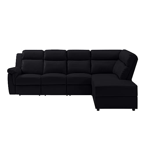 Beige L-Shaped PU Leather Reclining Sectional Sofa with Console Storage and Cup Holders R9076