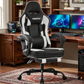 Black/White Ergonomic Leather Gaming Chair with Footrest O485