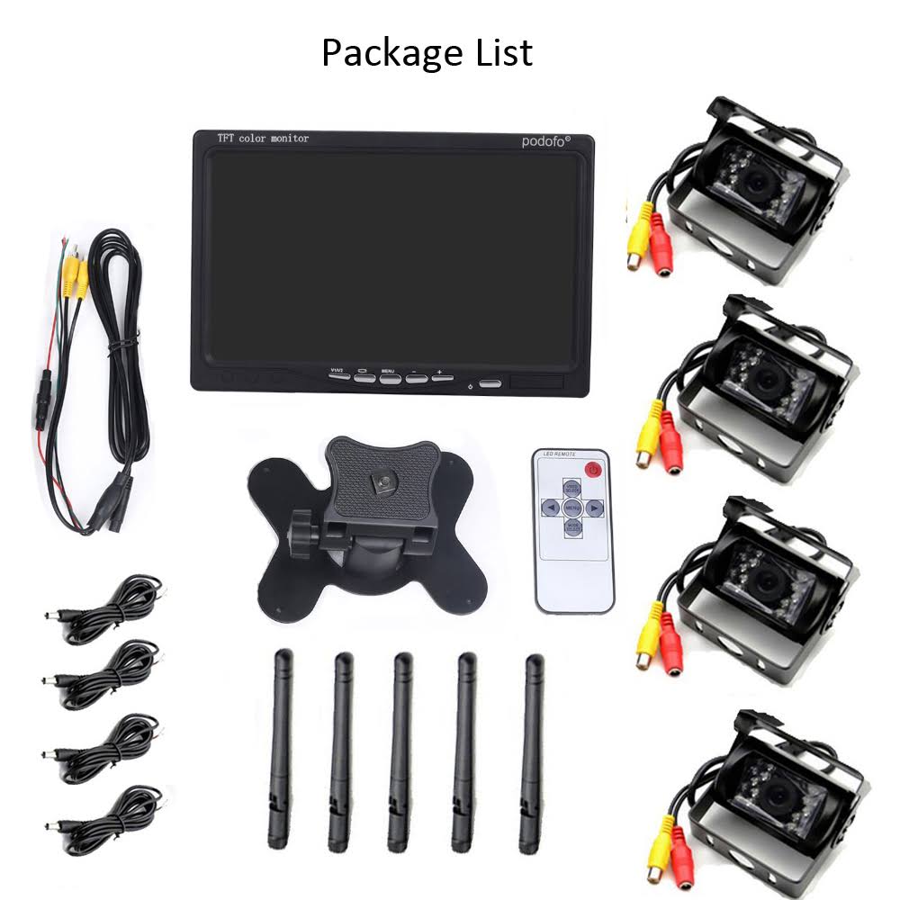 Wireless 4 Backup Cameras LCD Color Rear View Monitor with IR Night Vision Y436