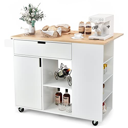 Black Rolling Kitchen Island with Drop Leaf and Storage S150