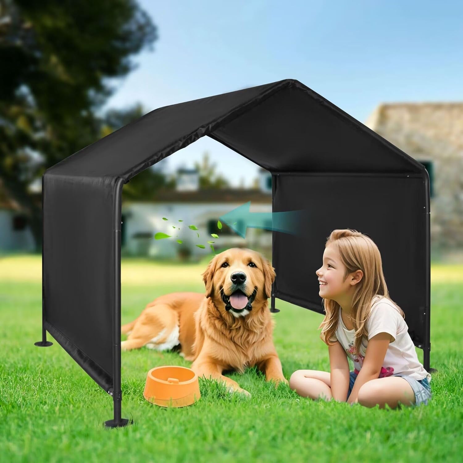 Black Waterproof Dog House (49" L x 49" W x 43" H) N640