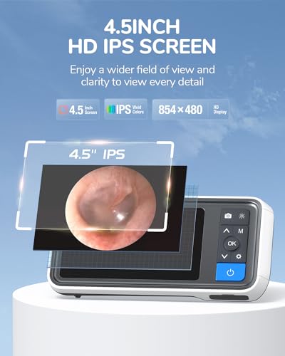 Otoscope Ear Camera with 4.5" IPS Screen, 1920x1080 FHD Smart Visual Ear Cleaner with Camera Tool Kit Q73547